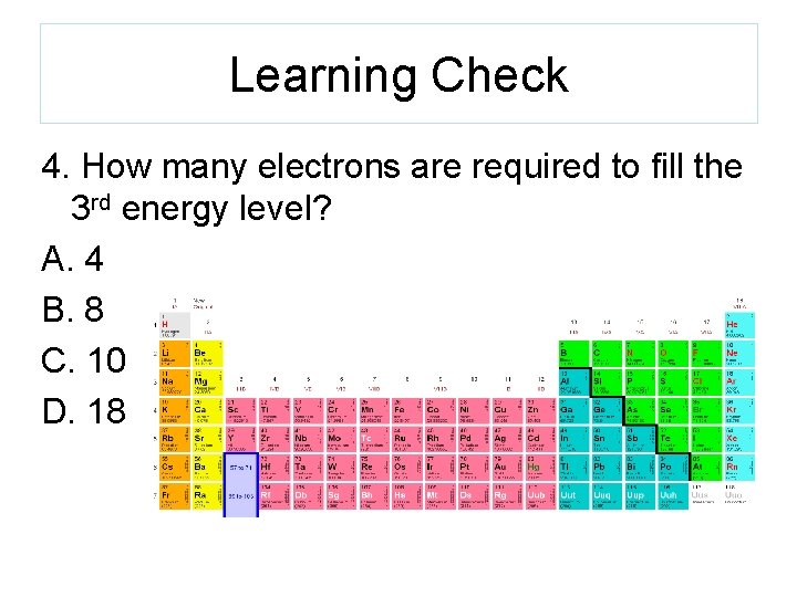 Learning Check 4. How many electrons are required to fill the 3 rd energy