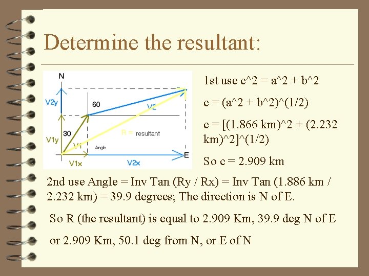 Determine the resultant: 1 st use c^2 = a^2 + b^2 c = (a^2