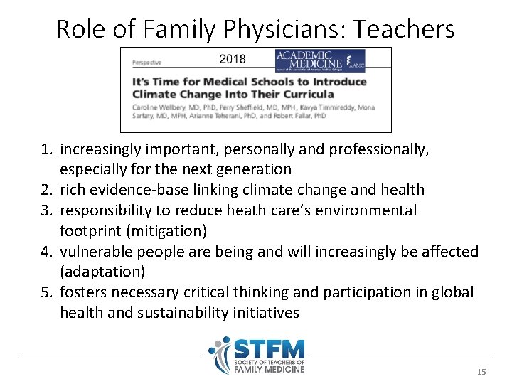 Role of Family Physicians: Teachers 1. increasingly important, personally and professionally, especially for the