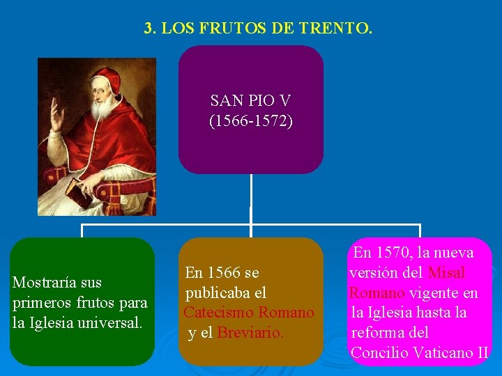 3. LOS FRUTOS DE TRENTO. SAN PIO V (1566 -1572) Mostraría sus primeros frutos