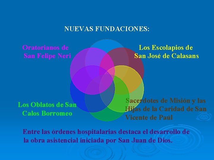 NUEVAS FUNDACIONES: Oratorianos de San Felipe Neri Los Escolapios de San José de Calasans