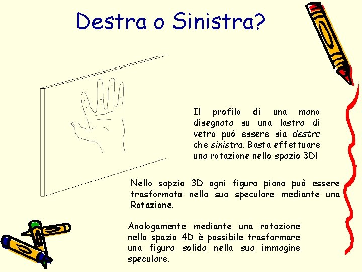 Destra o Sinistra? Il profilo di una mano disegnata su una lastra di vetro