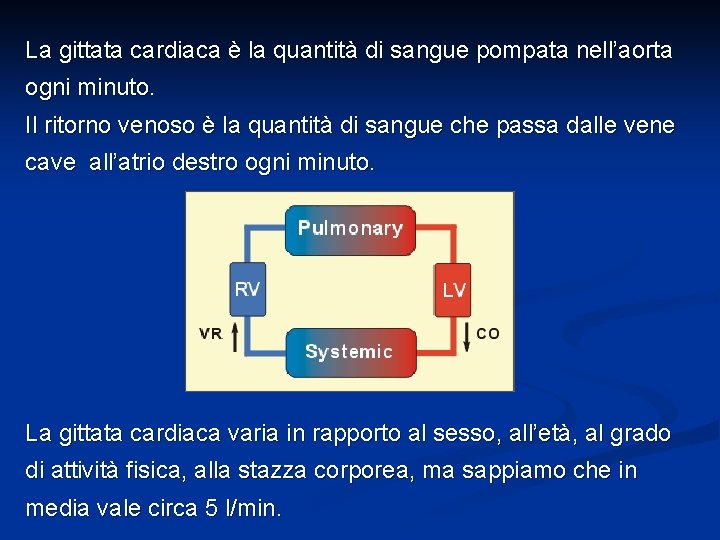 La gittata cardiaca è la quantità di sangue pompata nell’aorta ogni minuto. Il ritorno