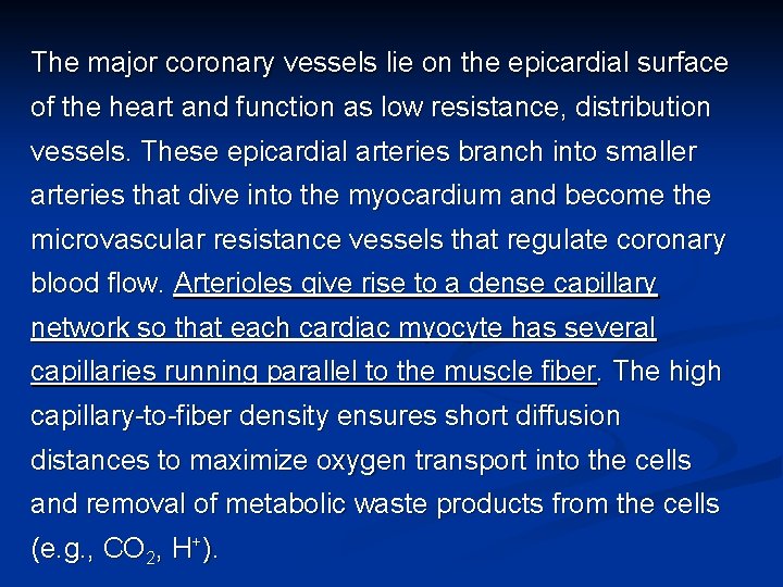 The major coronary vessels lie on the epicardial surface of the heart and function