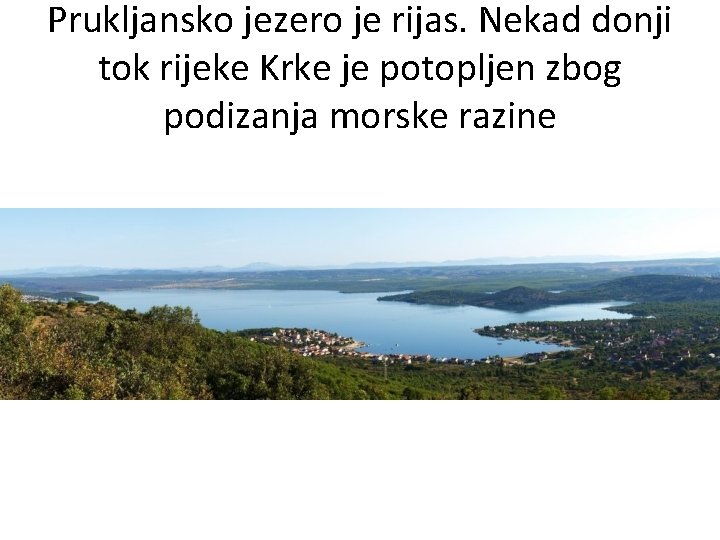 Prukljansko jezero je rijas. Nekad donji tok rijeke Krke je potopljen zbog podizanja morske