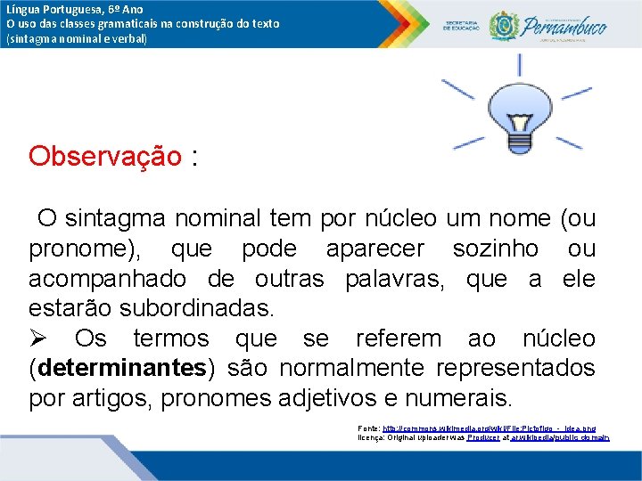 Língua Portuguesa, 6º Ano O uso das classes gramaticais na construção do texto (sintagma Língua Portuguesa, 6º Ano O uso das classes gramaticais na construção do texto (sintagma