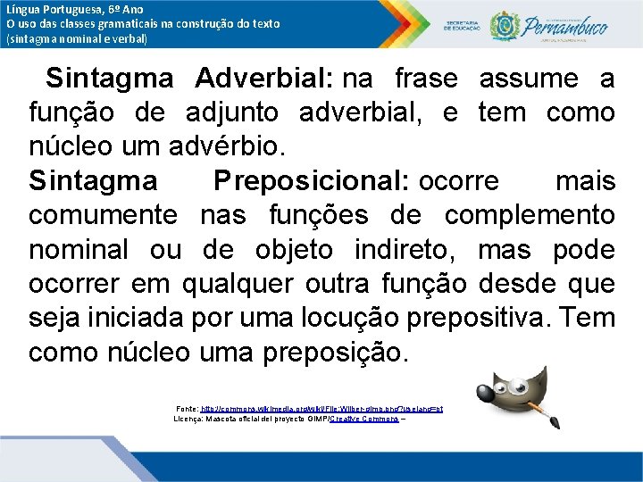 Língua Portuguesa, 6º Ano O uso das classes gramaticais na construção do texto (sintagma Língua Portuguesa, 6º Ano O uso das classes gramaticais na construção do texto (sintagma