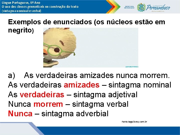 Língua Portuguesa, 6º Ano O uso das classes gramaticais na construção do texto (sintagma Língua Portuguesa, 6º Ano O uso das classes gramaticais na construção do texto (sintagma