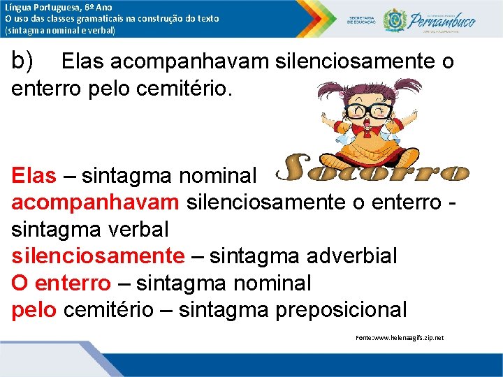Língua Portuguesa, 6º Ano O uso das classes gramaticais na construção do texto (sintagma Língua Portuguesa, 6º Ano O uso das classes gramaticais na construção do texto (sintagma