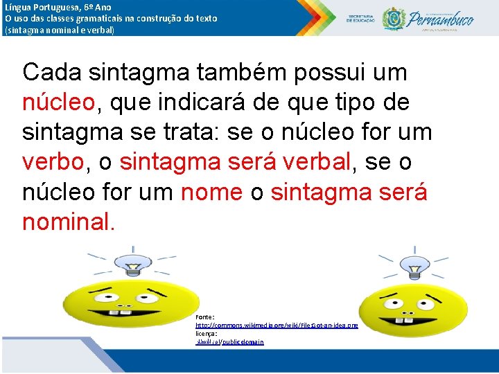 Língua Portuguesa, 6º Ano O uso das classes gramaticais na construção do texto (sintagma Língua Portuguesa, 6º Ano O uso das classes gramaticais na construção do texto (sintagma