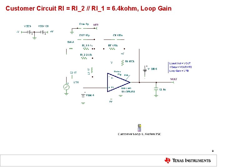 Customer Circuit RI = RI_2 // RI_1 = 6. 4 kohm, Loop Gain 8 Customer Circuit RI = RI_2 // RI_1 = 6. 4 kohm, Loop Gain 8