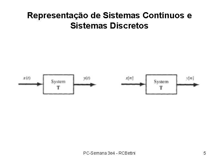 Representação de Sistemas Contínuos e Sistemas Discretos PC-Semana 3 e 4 - RCBetini 5 Representação de Sistemas Contínuos e Sistemas Discretos PC-Semana 3 e 4 - RCBetini 5