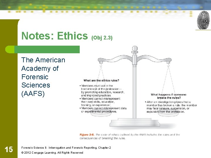 Notes: Ethics (Obj 2. 3) The American Academy of Forensic Sciences (AAFS) 15 Forensic