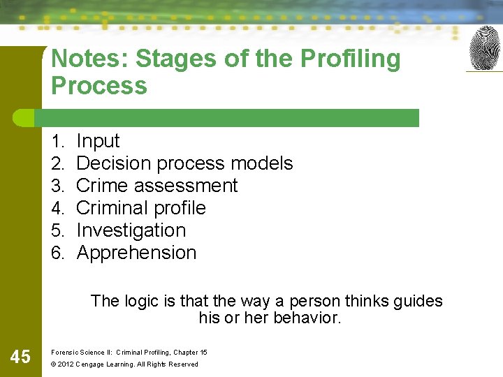 Notes: Stages of the Profiling Process 1. 2. 3. 4. 5. 6. Input Decision