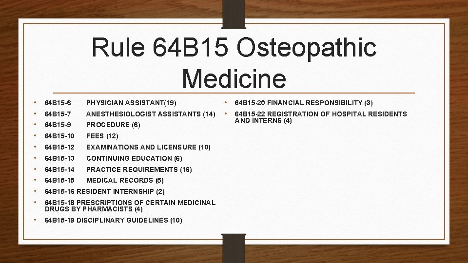 Rule 64 B 15 Osteopathic Medicine • • • 64 B 15 -6 PHYSICIAN