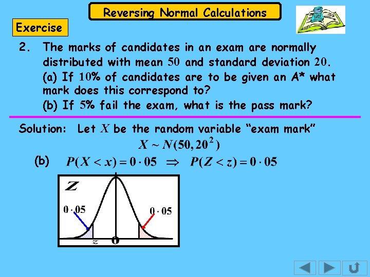 Exercise 2. Reversing Normal Calculations The marks of candidates in an exam are normally Exercise 2. Reversing Normal Calculations The marks of candidates in an exam are normally