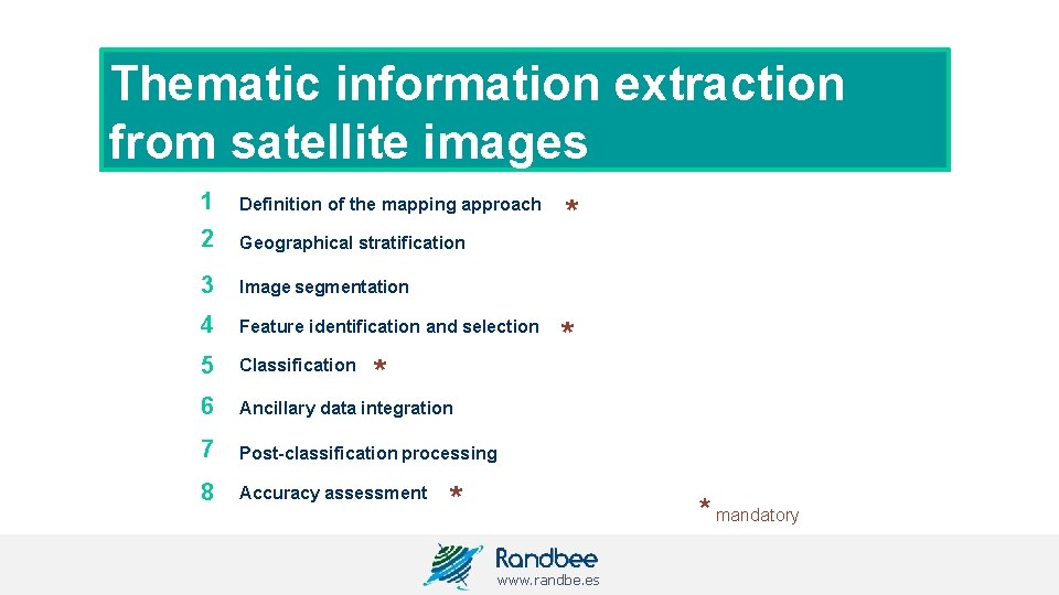 Thematic information extraction from satellite images 1 Definition of the mapping approach 2 Geographical