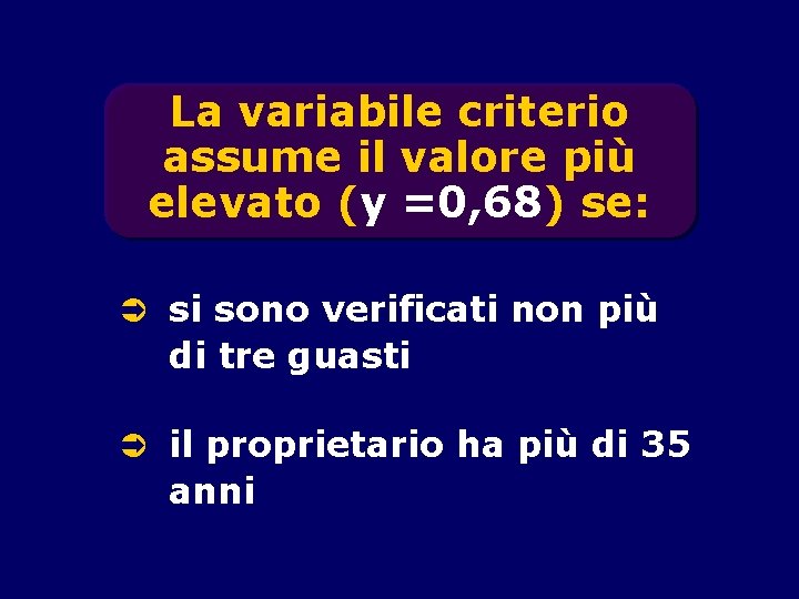 La variabile criterio assume il valore più elevato (y =0, 68) se: Ü si