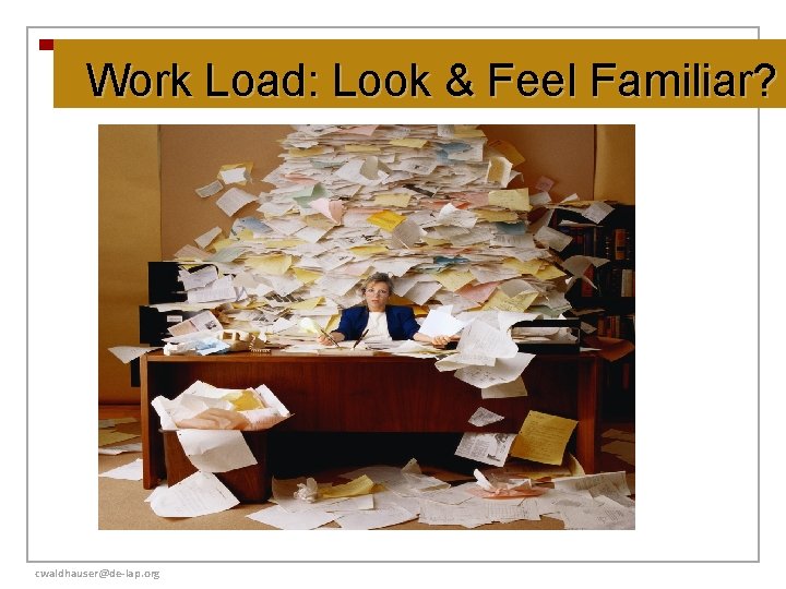 Work Load: Look & Feel Familiar? cwaldhauser@de-lap. org 