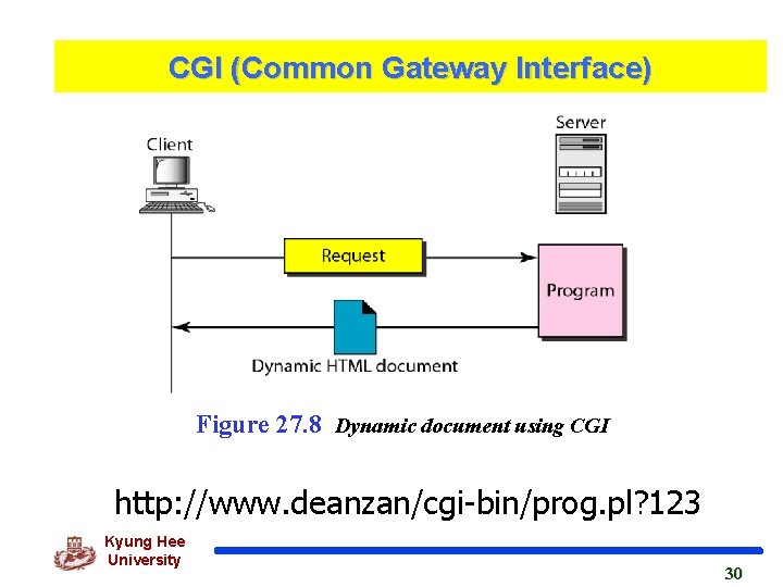 CGI (Common Gateway Interface) Figure 27. 8 Dynamic document using CGI http: //www. deanzan/cgi-bin/prog.