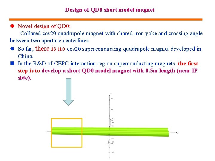 Design of QD 0 short model magnet l Novel design of QD 0: Collared