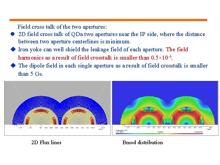 Field cross talk of the two apertures: l 2 D field cross talk of