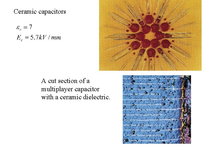 Ceramic capacitors A cut section of a multiplayer capacitor with a ceramic dielectric. 