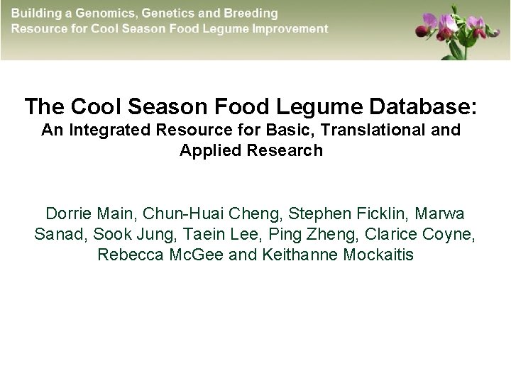 The Cool Season Food Legume Database: An Integrated Resource for Basic, Translational and Applied