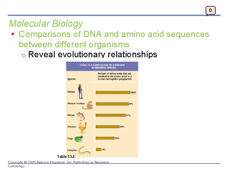 0 Molecular Biology • Comparisons of DNA and amino acid sequences between different organisms
