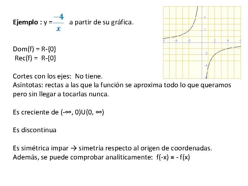 Ejemplo : y = a partir de su gráfica. Dom(f) = R-{0} Rec(f) = Ejemplo : y = a partir de su gráfica. Dom(f) = R-{0} Rec(f) =