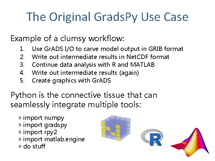 The Original Grads. Py Use Case Example of a clumsy workflow: 1. 2. 3.