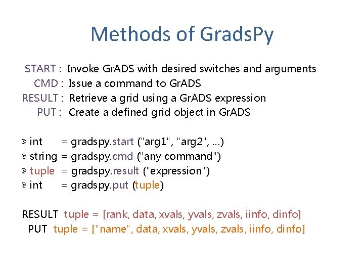 Methods of Grads. Py START : CMD : RESULT : PUT : Invoke Gr.