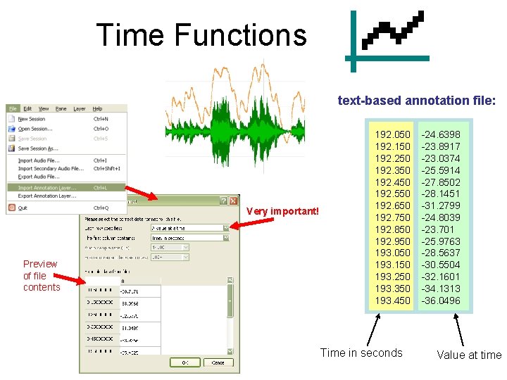 Time Functions . text-based annotation file: Very important! Preview of file contents 192. 050