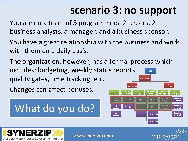 scenario 3: no support You are on a team of 5 programmers, 2 testers,