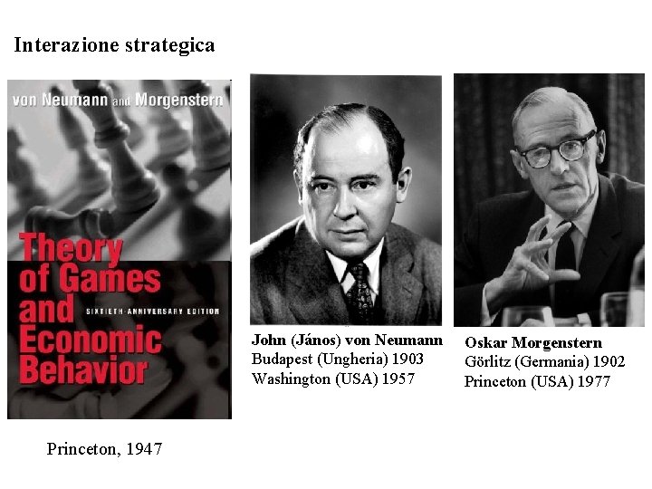 Interazione strategica John (János) von Neumann Budapest (Ungheria) 1903 Washington (USA) 1957 Princeton, 1947