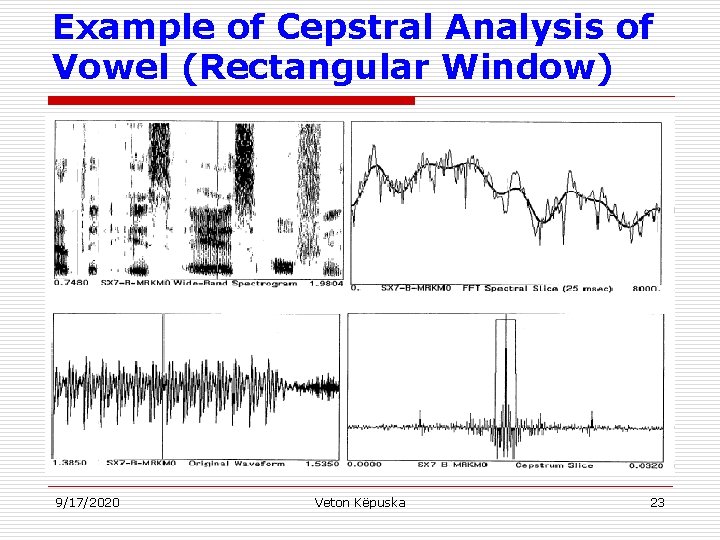 Example of Cepstral Analysis of Vowel (Rectangular Window) 9/17/2020 Veton Këpuska 23 