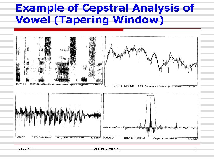Example of Cepstral Analysis of Vowel (Tapering Window) 9/17/2020 Veton Këpuska 24 