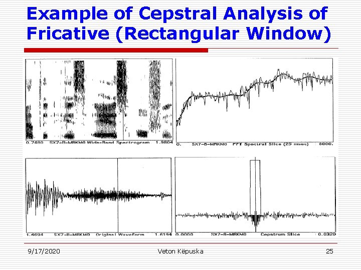 Example of Cepstral Analysis of Fricative (Rectangular Window) 9/17/2020 Veton Këpuska 25 