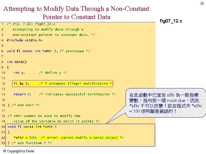 Attempting to Modify Data Through a Non-Constant Pointer to Constant Data 30 fig 07_12. Attempting to Modify Data Through a Non-Constant Pointer to Constant Data 30 fig 07_12.