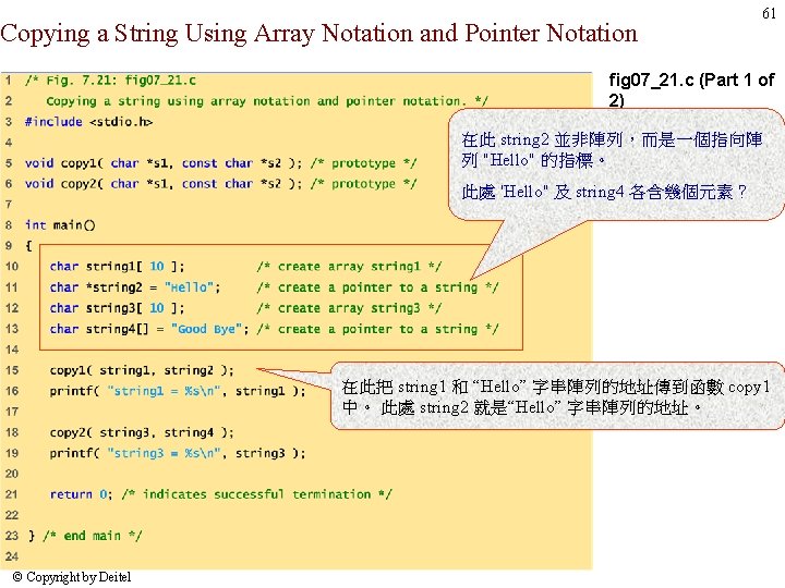 Copying a String Using Array Notation and Pointer Notation 61 fig 07_21. c (Part Copying a String Using Array Notation and Pointer Notation 61 fig 07_21. c (Part