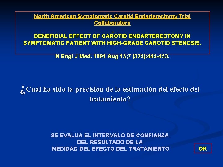 North American Symptomatic Carotid Endarterectomy Trial Collaborators BENEFICIAL EFFECT OF CAROTID ENDARTERECTOMY IN SYMPTOMATIC North American Symptomatic Carotid Endarterectomy Trial Collaborators BENEFICIAL EFFECT OF CAROTID ENDARTERECTOMY IN SYMPTOMATIC
