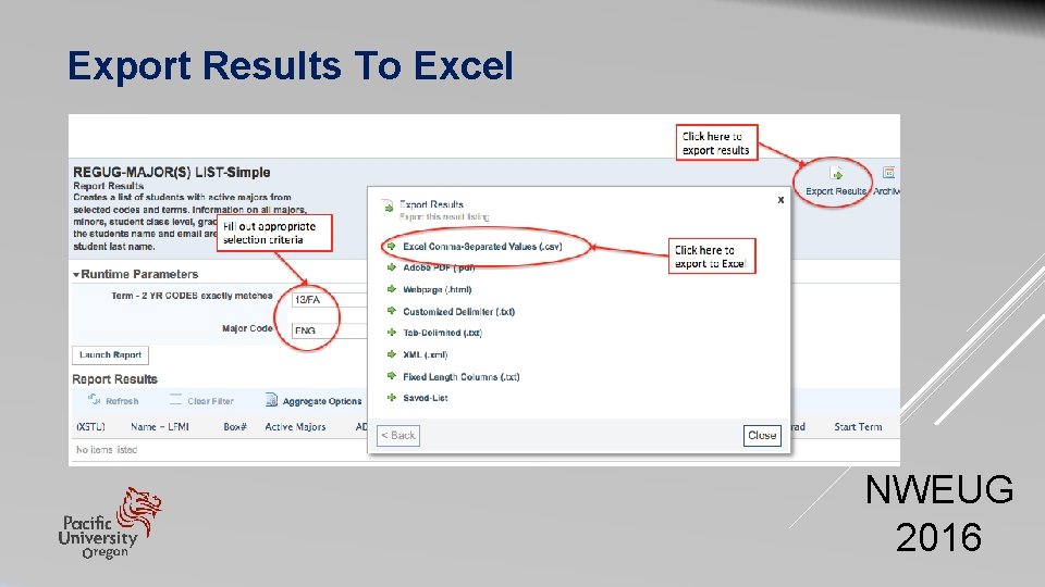 Export Results To Excel NWEUG 2016 