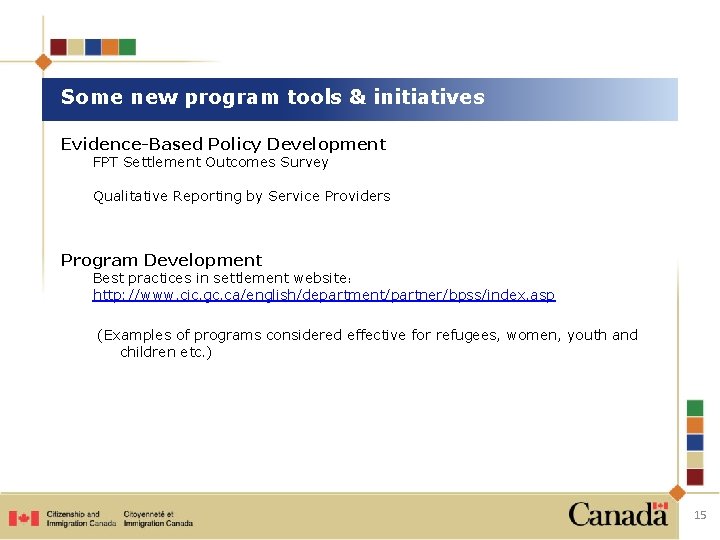 Some new program tools & initiatives Evidence-Based Policy Development FPT Settlement Outcomes Survey Qualitative Some new program tools & initiatives Evidence-Based Policy Development FPT Settlement Outcomes Survey Qualitative