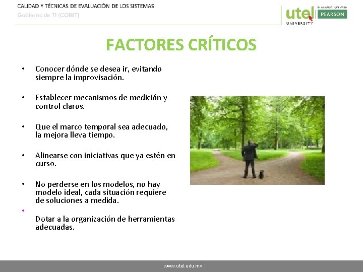 FACTORES CRÍTICOS • Conocer dónde se desea ir, evitando siempre la improvisación. • Establecer