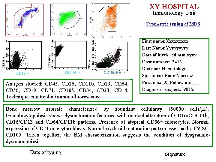 XY HOSPITAL Immunology Unit Cytometric typing of MDS SSC-H -> CD 19 -> CD