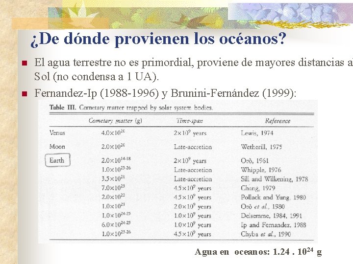 ¿De dónde provienen los océanos? n n El agua terrestre no es primordial, proviene ¿De dónde provienen los océanos? n n El agua terrestre no es primordial, proviene