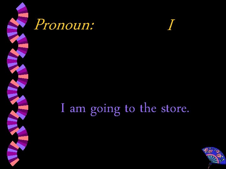 Pronoun: I I am going to the store. 