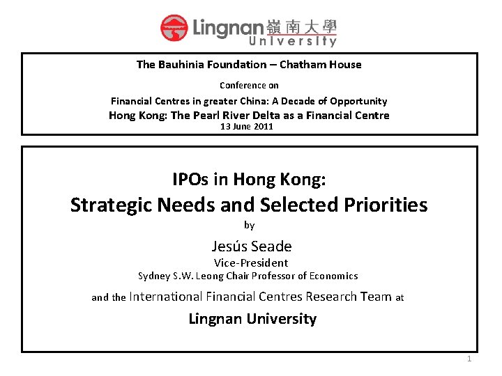 The Bauhinia Foundation – Chatham House Conference on Financial Centres in greater China: A