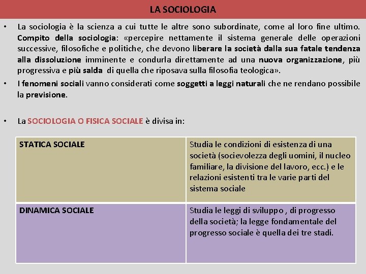 LA SOCIOLOGIA • • • La sociologia è la scienza a cui tutte le