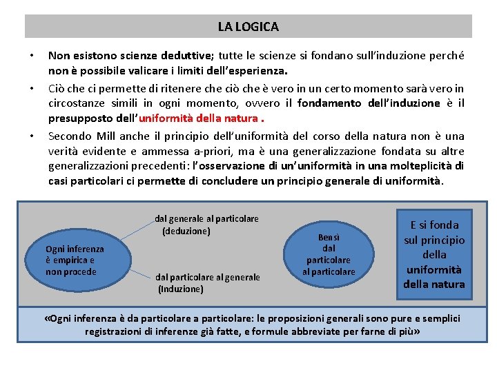 LA LOGICA • • • Non esistono scienze deduttive; tutte le scienze si fondano